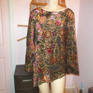 Vtg Coldwater Creek Velvet Burnout Top Size L Tunic Asymmetrical Whimsigoth Boho